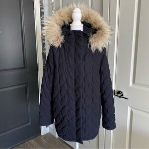 Maje Black Puffer Jacket with Fur Trim